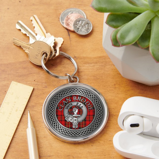 Clan Brodie Crest & Tartan Knot Key Ring (Desk)