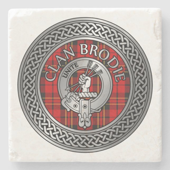 Clan Brodie Crest & Tartan Knot Stone Coaster (Front)