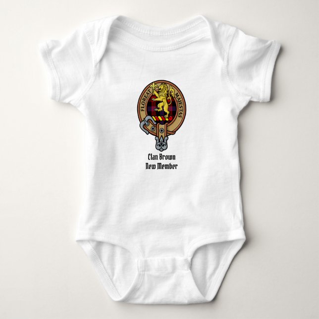 Clan Brown Crest over Tartan Baby Bodysuit (Front)
