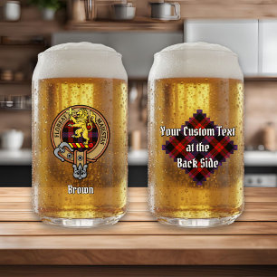 Clan Brown Crest over Tartan Can Glass