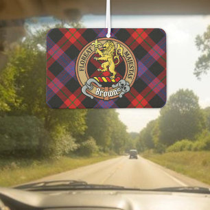 Clan Brown Crest over Tartan Car Air Freshener