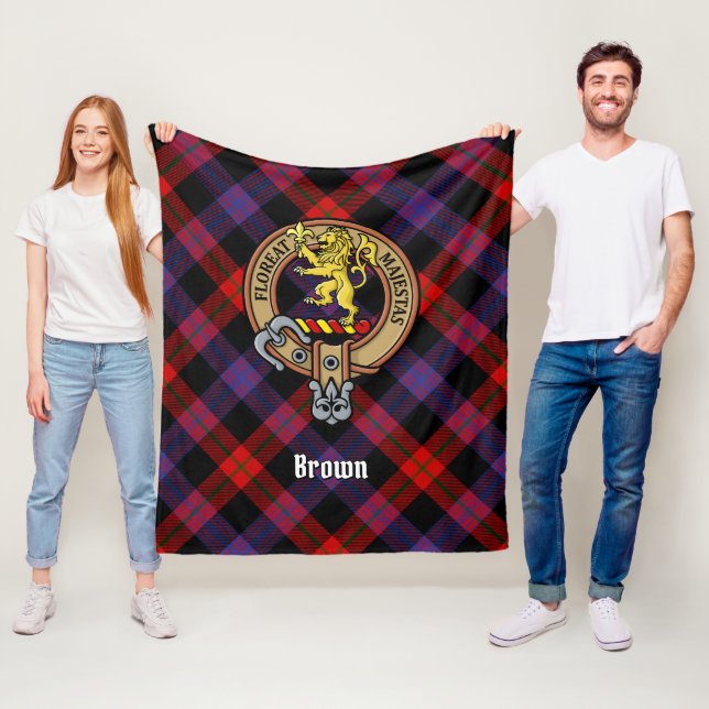 Clan Brown Crest over Tartan Fleece Blanket (In Situ)