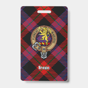 Clan Brown Crest over Tartan ID Badge