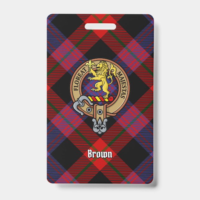 Clan Brown Crest over Tartan ID Badge (Front)