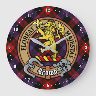 Clan Brown Crest over Tartan Large Clock