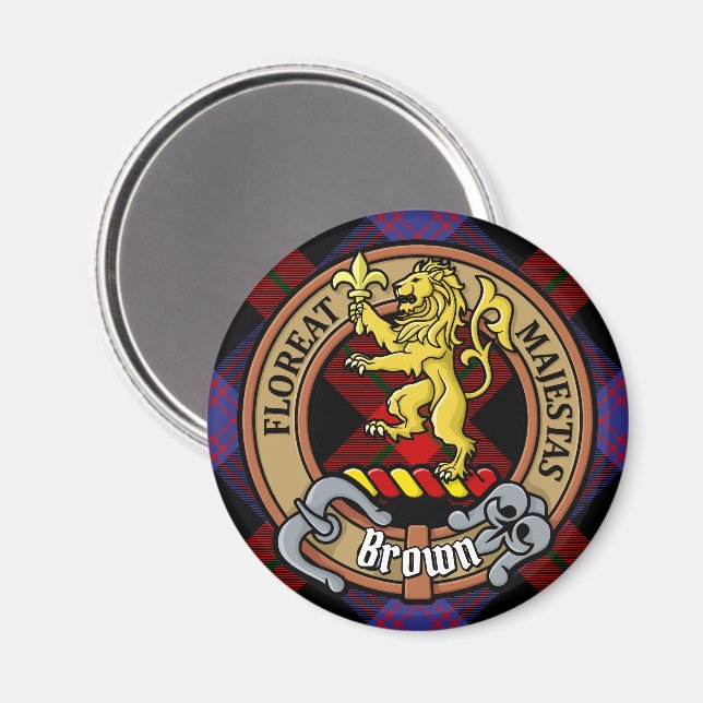 Clan Brown Crest over Tartan Magnet (Front/Back)
