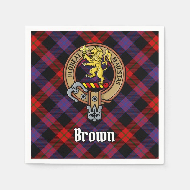 Clan Brown Crest over Tartan Napkin (Front)