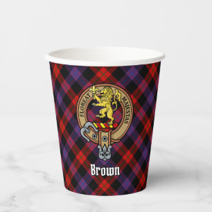 Clan Brown Crest over Tartan Paper Cups
