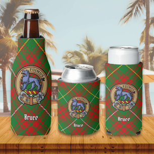 Clan Bruce Crest over Hunting Tartan Bottle Cooler