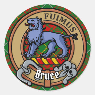 Clan Bruce Crest over Hunting Tartan Classic Round Sticker