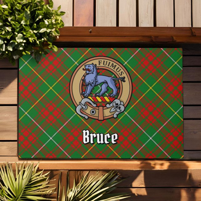 Clan Bruce Crest over Hunting Tartan Doormat (Creator Uploaded)