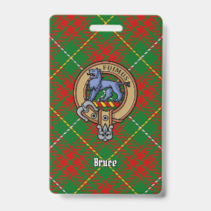 Clan Bruce Crest over Hunting Tartan ID Badge