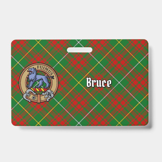 Clan Bruce Crest over Hunting Tartan ID Badge (Front)