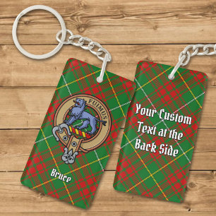 Clan Bruce Crest over Hunting Tartan Key Ring