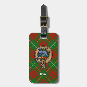 Clan Bruce Crest over Hunting Tartan Luggage Tag
