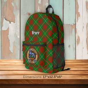Clan Bruce Crest over Hunting Tartan Printed Backpack