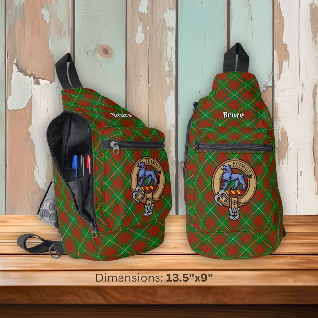 Clan Bruce Crest over Hunting Tartan Sling Bag (Creator Uploaded)