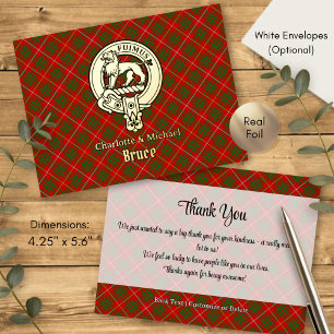 Clan Bruce Crest over Tartan Foil Invitation Postcard
