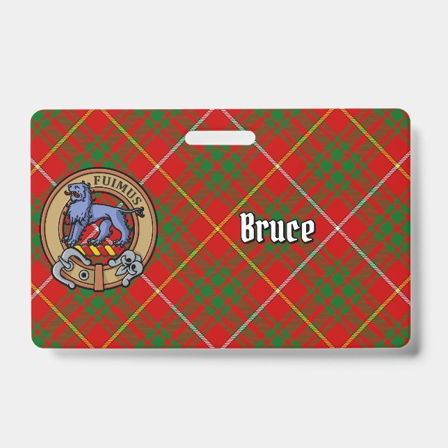 Clan Bruce Crest over Tartan ID Badge (Front)