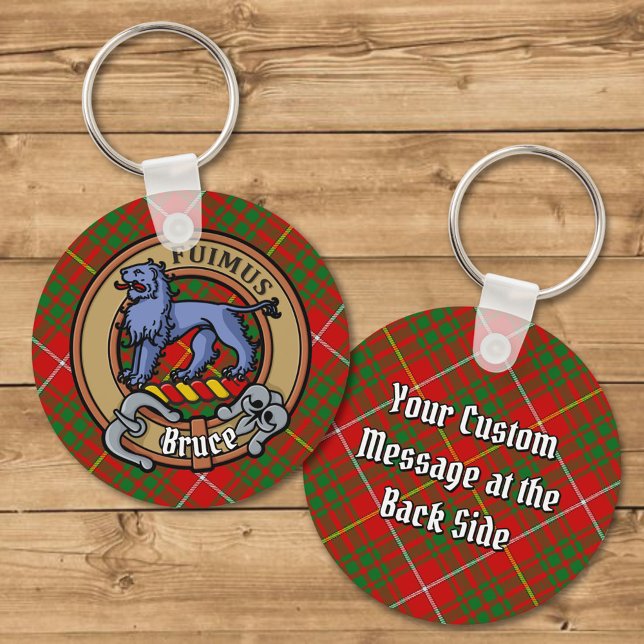 Clan Bruce Crest over Tartan Key Ring (Creator Uploaded)