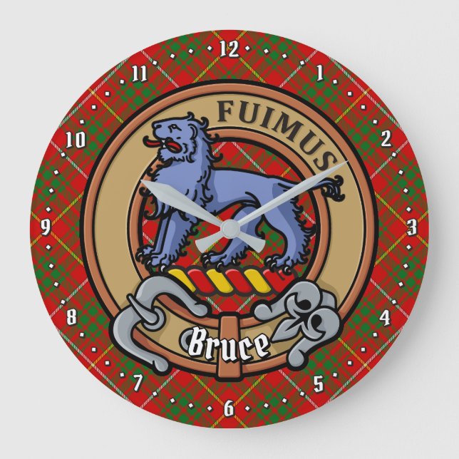 Clan Bruce Crest over Tartan Large Clock (Front)