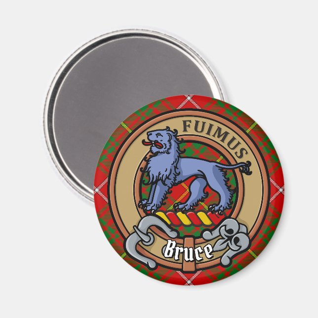 Clan Bruce Crest over Tartan Magnet (Front/Back)