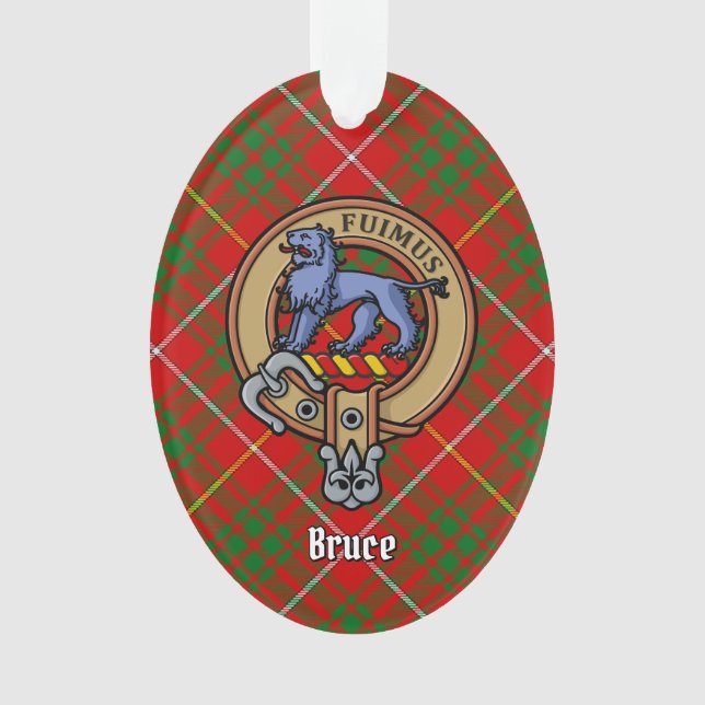 Clan Bruce Crest over Tartan Ornament (Front)