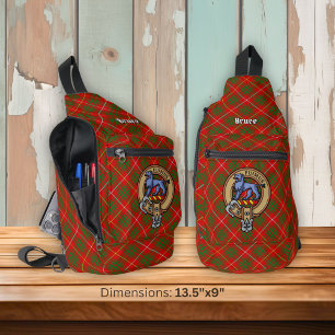 Clan Bruce Crest over Tartan Sling Bag