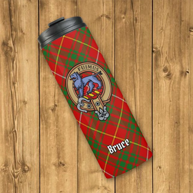 Clan Bruce Crest over Tartan Thermal Tumbler (Creator Uploaded)