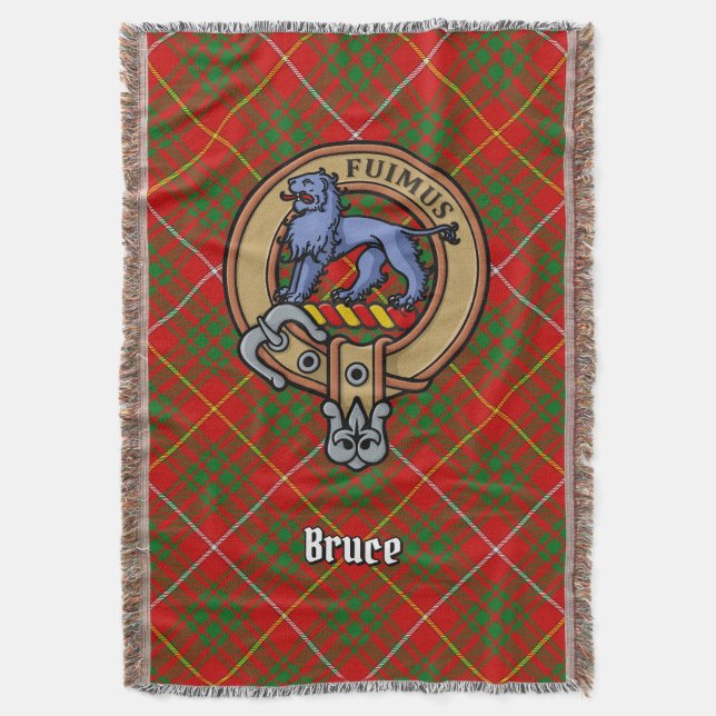 Clan Bruce Crest over Tartan Throw Blanket (Front Vertical)
