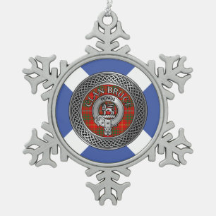 Clan Bruce Crest & Tartan Knot Snowflake Pewter Christmas Ornament