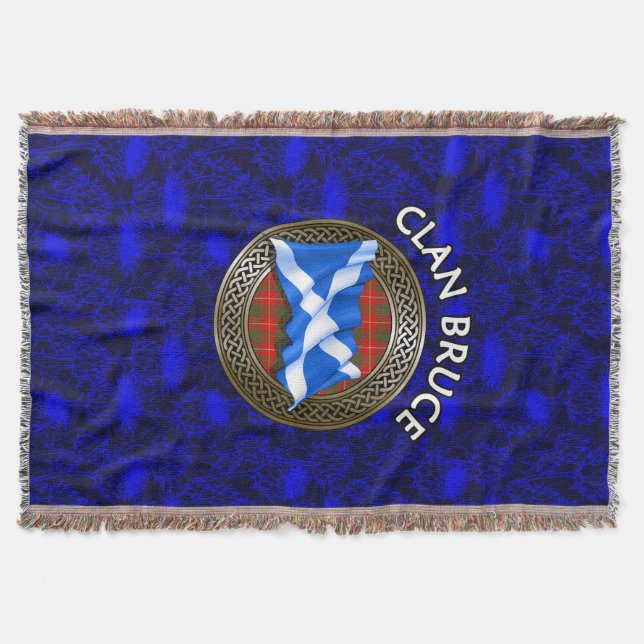 Clan Bruce Tartan Knot & Flag Throw Blanket (Front)