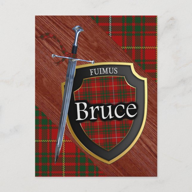 Clan Bruce Tartan Sword & Shield Postcard (Front)