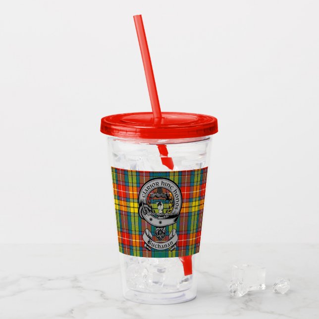 Clan Buchanan Crest Badge & Tartan  Acrylic Tumbler (Front Ice)