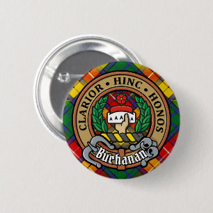 Clan Buchanan Crest over Tartan 6 Cm Round Badge