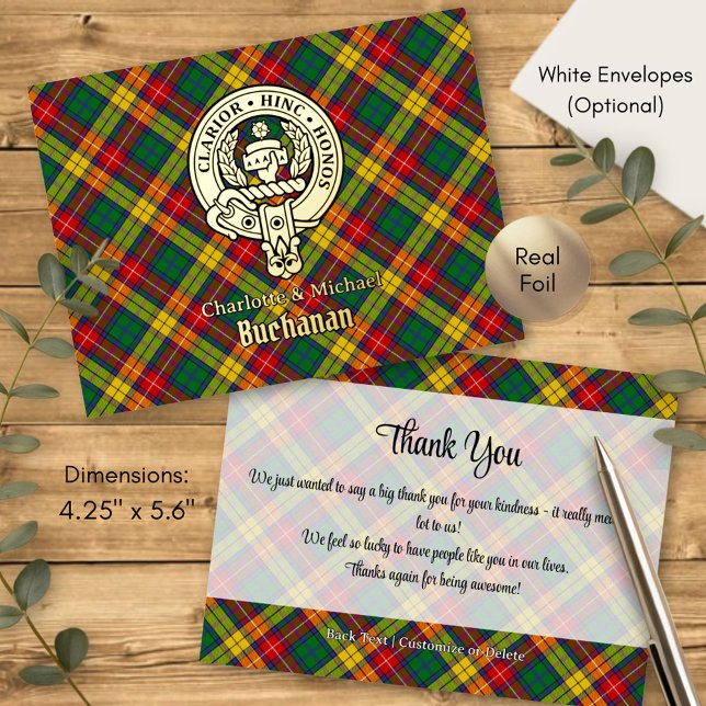 Clan Buchanan Crest over Tartan Foil Invitation Postcard (Creator Uploaded)