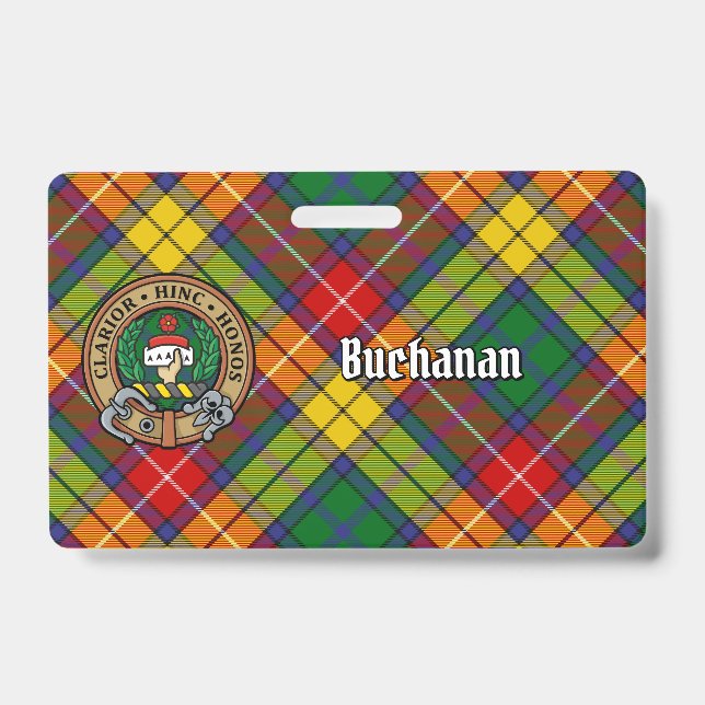 Clan Buchanan Crest over Tartan ID Badge (Front)