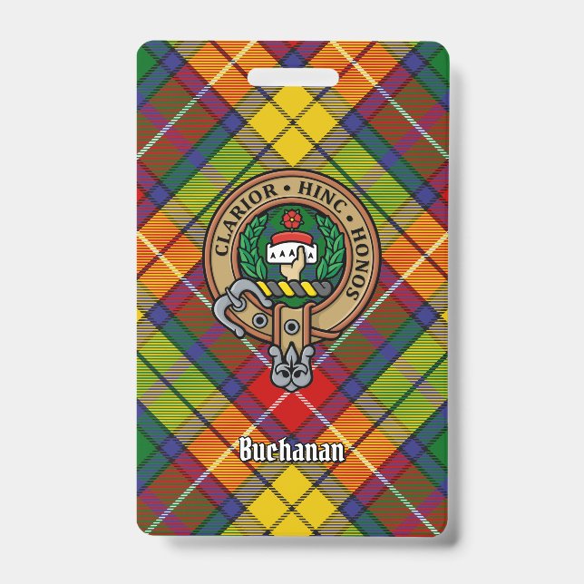Clan Buchanan Crest over Tartan ID Badge (Front)