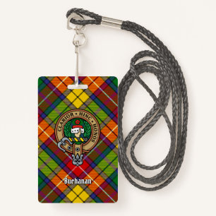Clan Buchanan Crest over Tartan ID Badge