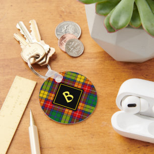 Clan Buchanan Crest over Tartan Key Ring