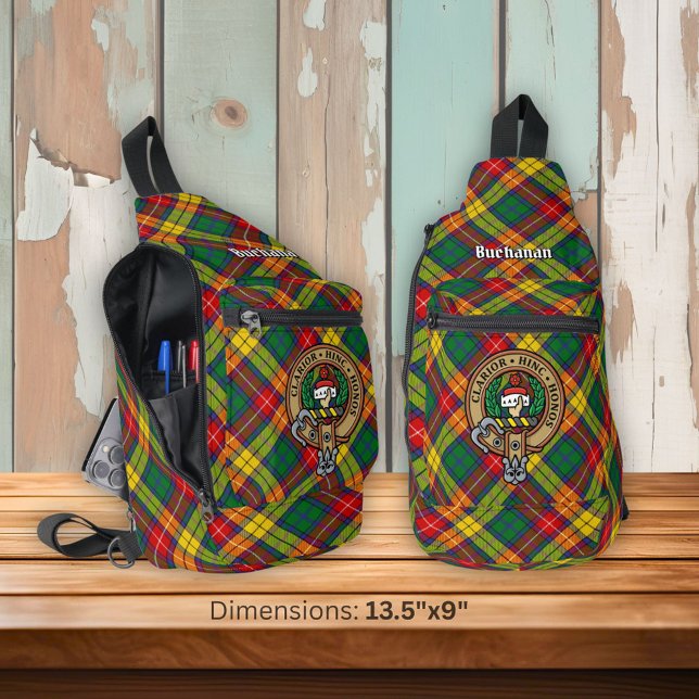 Clan Buchanan Crest over Tartan Sling Bag (Creator Uploaded)