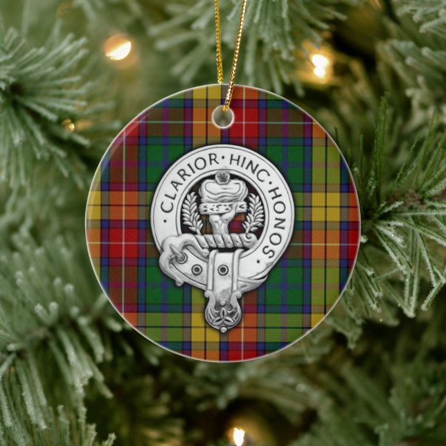 Clan Buchanan Crest & Tartan Ceramic Tree Decoration (Tree)