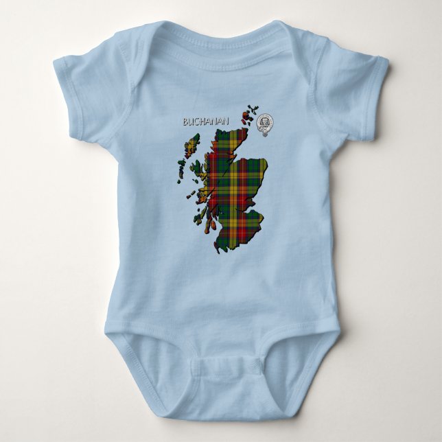 Clan Buchanan Crest & Tartan Map Baby Bodysuit (Front)