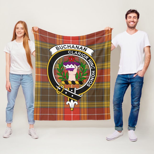 Clan Buchanan Old Set Weathered Tartan Plaid Fleece Blanket (In Situ)