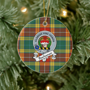 Clan Buchanan Old Sett Badge Tartan Plaid Ceramic Tree Decoration