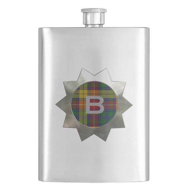 Clan Buchanan Plaid Monogram Flask (Front)