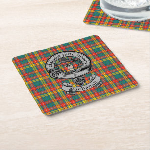 Clan Buchanan Tartan & Crest Square Paper Coaster