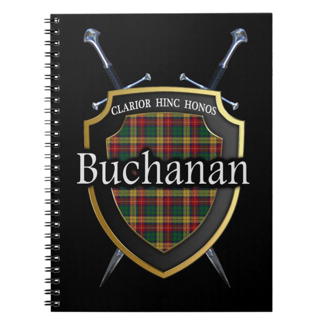 Clan Buchanan Tartan Shield & Swords Spiral Notebook (Front)