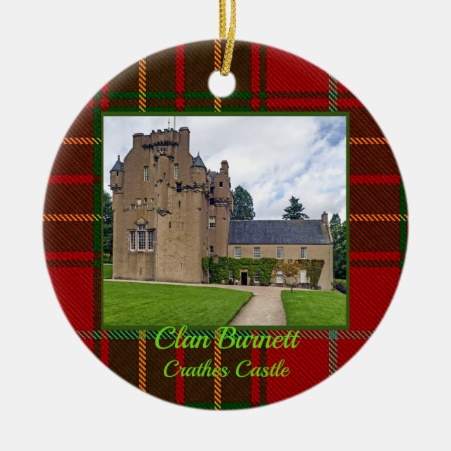 Clan Burnett Crathes Castle & Tartan Xmas Photo Ceramic Tree Decoration (Front)