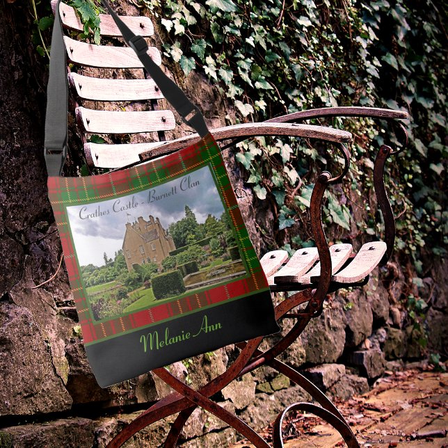 Clan Burnett Crathes Castle Tartan Your Name Photo Crossbody Bag (Creator Uploaded)